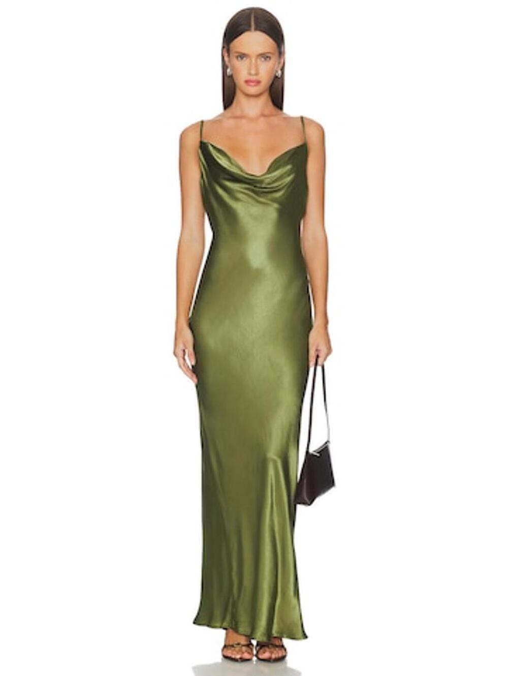 SNDYS Angelina Neck Tie Maxi Dress in Olive